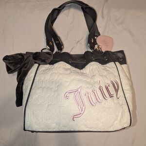 Juicy Couture Black and White Shoulder Bag with Pink Accents